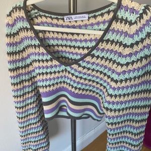 Zara cropped knit multicolor sweater